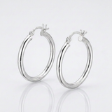 RCJ - Sterling Silver Rhodium Plated Polished Look Hoop Earrings (25mm) - One Size - Silver - View 4