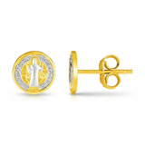 RCJ - 14k Two Tone Gold Round Religious Medal Post Earrings - One Size - Gold - View 2