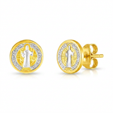 RCJ - 14k Two Tone Gold Round Religious Medal Post Earrings - One Size - Gold - View 4