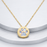 RCJ - 14k Yellow Gold Necklace with Dog Paw Print Symbol in Mother of Pearl - 16 - Gold - View 2
