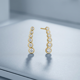RCJ - 14k Yellow Gold Graduated Circles Climber Post Earrings with Cubic Zirconias - One Size - Gold - View 3