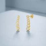 RCJ - 14k Yellow Gold Graduated Circles Climber Post Earrings with Cubic Zirconias - One Size - Gold - View 4