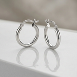 RCJ - 10k White Gold Polished Hoop Earrings (15 mm) - One Size - Silver - View 3
