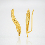 RCJ - Textured Leaf Climber Earrings in 14k Yellow Gold - One Size - Gold - View 3