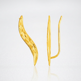 RCJ - Textured Leaf Climber Earrings in 14k Yellow Gold - One Size - Gold - View 2