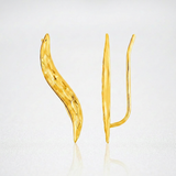 RCJ - Textured Leaf Climber Earrings in 14k Yellow Gold - One Size - Gold - View 4