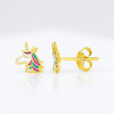 RCJ - 14k Yellow Gold Enameled Unicorn Childrens Earrings - One Size - Gold - View 3