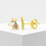 RCJ - 14k Yellow Gold Enameled Unicorn Childrens Earrings - One Size - Gold - View 2
