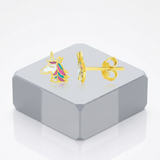 RCJ - 14k Yellow Gold Enameled Unicorn Childrens Earrings - One Size - Gold - View 4