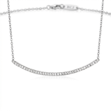 RCJ - Sterling Silver Curved Bar Necklace with Cubic Zirconias - 18 - Silver - View 3