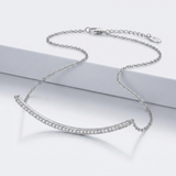 RCJ - Sterling Silver Curved Bar Necklace with Cubic Zirconias - 18 - Silver - View 2