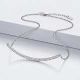 RCJ - Sterling Silver Curved Bar Necklace with Cubic Zirconias - 18 - Silver - View 4