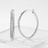 RCJ - Sterling Silver Oval Textured Finish Oval Hoop Earrings - One Size - Silver - View 2