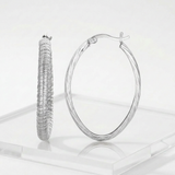 RCJ - Sterling Silver Oval Textured Finish Oval Hoop Earrings - One Size - Silver - View 3