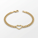 RCJ - 14k Yellow Gold 7 inch Curb Chain Bracelet with Heart - Gold - View 2