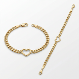 RCJ - 14k Yellow Gold 7 inch Curb Chain Bracelet with Heart - Gold - View 3