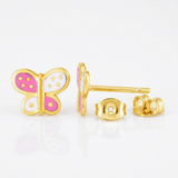 RCJ - 14k Yellow Gold and Enamel Pink and White Butterfly Stud Earrings - One Size - Bright Pink - View 2