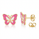 RCJ - 14k Yellow Gold and Enamel Pink and White Butterfly Stud Earrings - One Size - Bright Pink - View 4