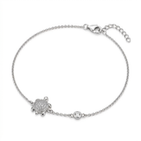 Sterling Silver Anklet with Textured Turtle and Cubic Zirconia — 10 / Silver — view 1