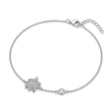 RCJ - Sterling Silver Anklet with Textured Turtle and Cubic Zirconia - 10 - Silver - View 2