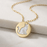 RCJ - 14k Yellow Gold Necklace with Cat Symbol in Mother of Pearl - 16 - Gold - View 2