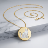 RCJ - 14k Yellow Gold Necklace with Cat Symbol in Mother of Pearl - 16 - Gold - View 3
