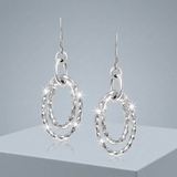 RCJ - Sterling Silver Textured Dual Open Oval Style Dangling Earrings - One Size - Silver - View 3