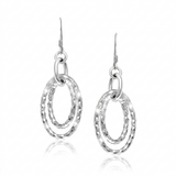 Sterling Silver Textured Dual Open Oval Style Dangling Earrings — One Size / Silver — view 3