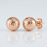 RCJ - 14 k Rose Gold Ball Earrings with Crystal Cut Texture - One Size - Pink - View 3