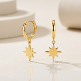 RCJ - 14k Yellow Gold Huggie Style Hoop Earrings with Star Drops - One Size - Gold - View 3