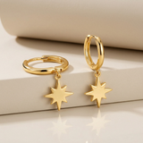 RCJ - 14k Yellow Gold Huggie Style Hoop Earrings with Star Drops - One Size - Gold - View 2