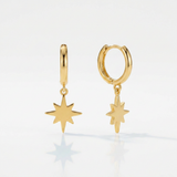 RCJ - 14k Yellow Gold Huggie Style Hoop Earrings with Star Drops - One Size - Gold - View 4
