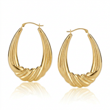 RCJ - 14k Yellow Gold Graduated Textured Oval Hoop Earrings - One Size - Gold - View 3