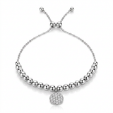 RCJ - Adjustable Bead Bracelet with Round Charm and Cubic Zirconias in Sterling Silver - 9.25 - Silver - View 3