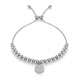 RCJ - Adjustable Bead Bracelet with Round Charm and Cubic Zirconias in Sterling Silver - 9.25 - Silver - View 4