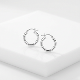 RCJ - Sterling Silver Polished Hoop Style Earrings with Rhodium Plating (15mm) - One Size - Silver - View 2