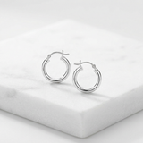 RCJ - Sterling Silver Polished Hoop Style Earrings with Rhodium Plating (15mm) - One Size - Silver - View 4