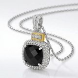 RCJ - 18k Yellow Gold & Sterling Silver Popcorn Cushion Black Onyx and Diamond Pendant - 18 - Black - View 3