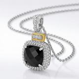 RCJ - 18k Yellow Gold & Sterling Silver Popcorn Cushion Black Onyx and Diamond Pendant - 18 - Black - View 2