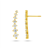 RCJ - 14k Yellow Gold Climber Post Earrings with Cubic Zirconias - One Size - Gold - View 2