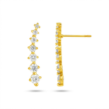 RCJ - 14k Yellow Gold Climber Post Earrings with Cubic Zirconias - One Size - Gold - View 4