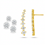 RCJ - 14k Yellow Gold Climber Post Earrings with Cubic Zirconias - One Size - Gold - View 3