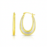 RCJ - 10k Two-Tone Gold Graduated Textured Oval Hoop Earrings - One Size - Gold - View 2