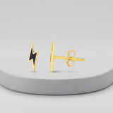RCJ - 14k Yellow Gold and Enamel Black Lightning Bolt Stud Earrings - One Size - Gold - View 4
