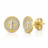 RCJ - 14k Two Tone Gold Round Religious Medallion Post Earrings - One Size - Gold - View 3