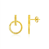 14k Yellow Gold Textured Circle and Bar Post Earrings — One Size / Gold — view 1