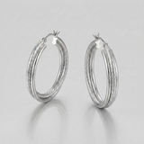 RCJ - Sterling Silver Ridged Hoop Earrings with Textured Design - One Size - Silver - View 3