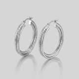 RCJ - Sterling Silver Ridged Hoop Earrings with Textured Design - One Size - Silver - View 2