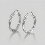 RCJ - Sterling Silver Ridged Hoop Earrings with Textured Design - One Size - Silver - View 4