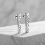 RCJ - 14k White Gold Textured Bar Earrings - One Size - Silver - View 2